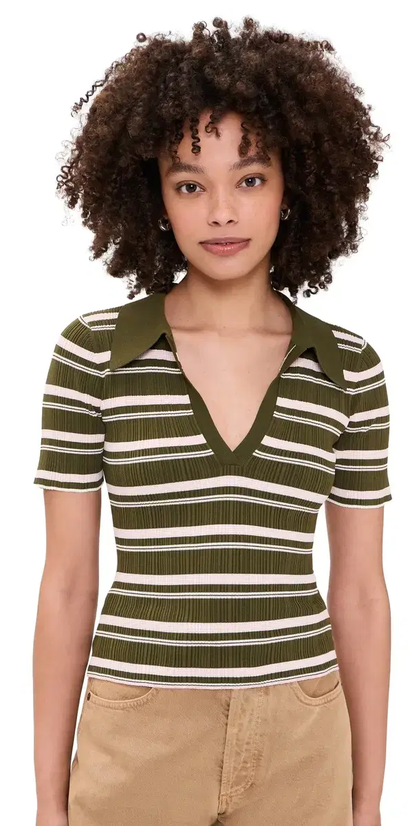 HEVRON Daisy tripe Polo Olive tripe