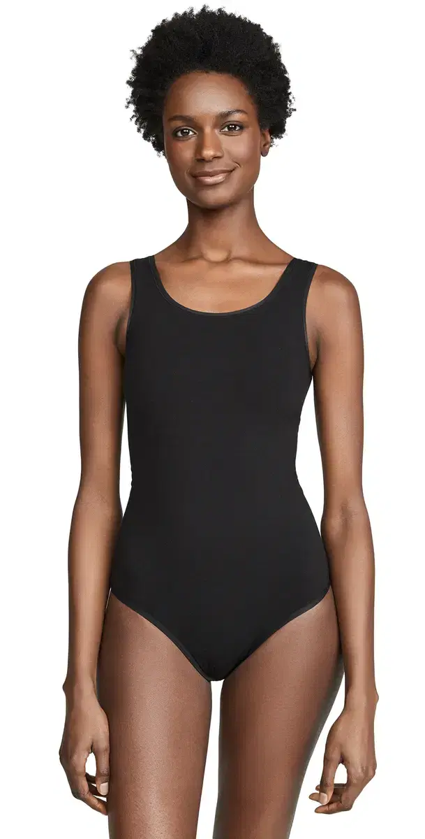 Ruby Scoop Neck Thong Bodysuit Black