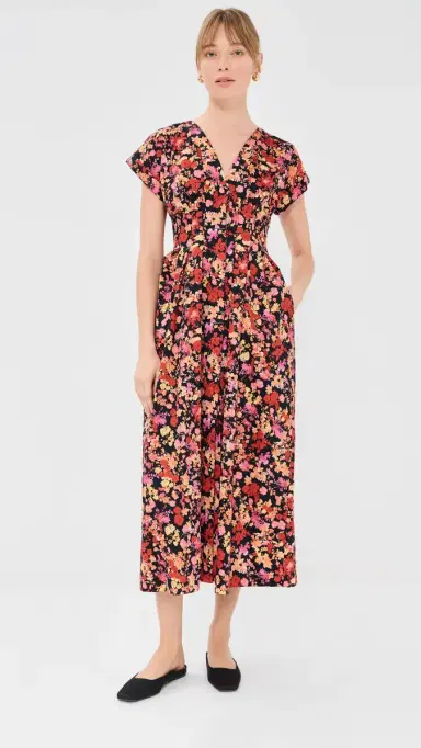 Kika Vargas Tsige Dress Navy Poppies | Thumbnail 2