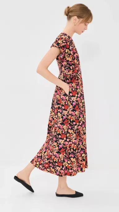 Kika Vargas Tsige Dress Navy Poppies | Thumbnail 4