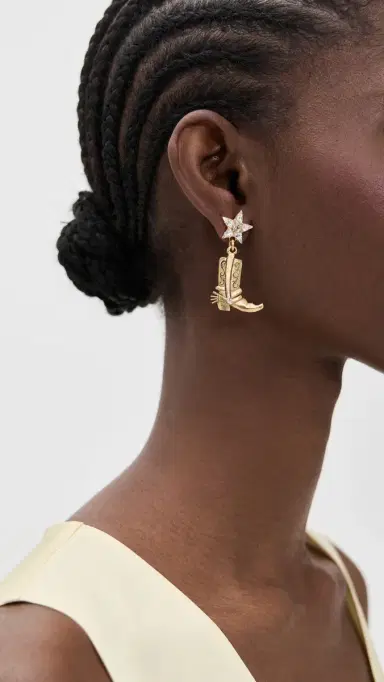 Elizabeth Cole These Boots Were Made for Walking Earrings Crystal One Size | Thumbnail 3