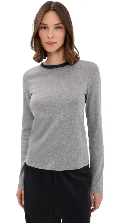 Vince Heather Tipped Long Sleeve Crew Tee H Thistle Combo | Thumbnail 1