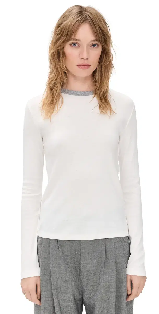 Heather Tipped ong Sleeve Crew Tee Off White Combo