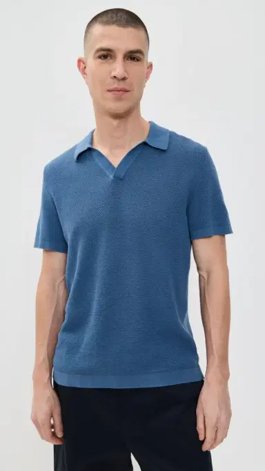 Onia Cotton Textured Johnny Collar Polo Vintage Indigo L | Thumbnail 2