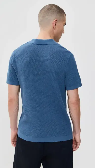 Onia Cotton Textured Johnny Collar Polo Vintage Indigo L | Thumbnail 3