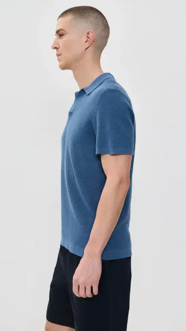 Onia Cotton Textured Johnny Collar Polo Vintage Indigo L | Thumbnail 4