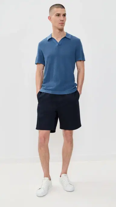 Onia Cotton Textured Johnny Collar Polo Vintage Indigo L | Thumbnail 5