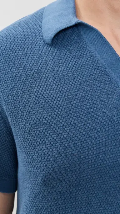 Onia Cotton Textured Johnny Collar Polo Vintage Indigo L | Thumbnail 6