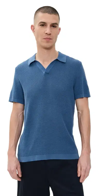 Onia Cotton Textured Johnny Collar Polo Vintage Indigo L | Thumbnail 1
