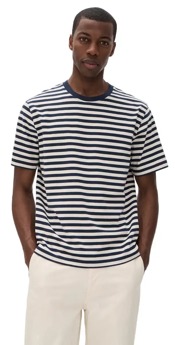 Breton tripe Short Sleeved T-Shirt Navy/and