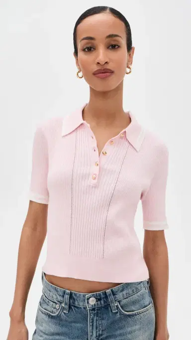 rag & bone aurie Tipped Short Sleeve Polo ight Pink | Thumbnail 2 rag & bone aurie Tipped Short Sleeve Polo ight Pink | Thumbnail 2