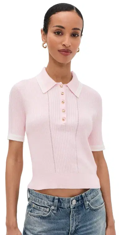 rag & bone aurie Tipped Short Sleeve Polo ight Pink | Thumbnail 1 rag & bone aurie Tipped Short Sleeve Polo ight Pink | Thumbnail 1