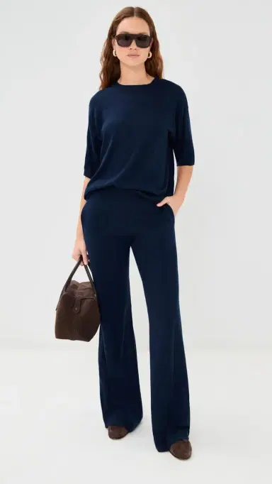 SPRWMN Cashmere Wide Leg Pants Navy | Thumbnail 2