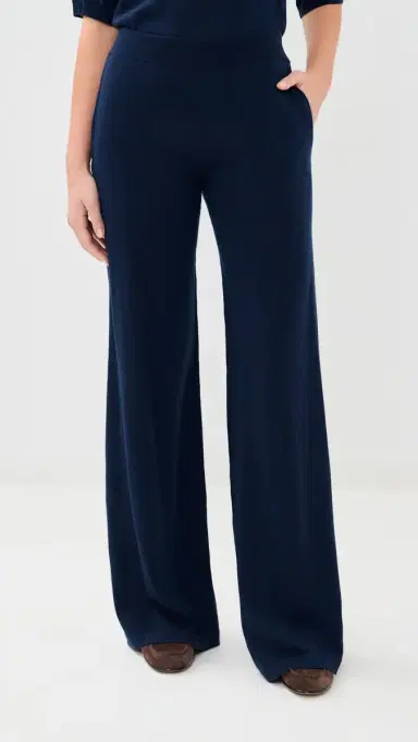 SPRWMN Cashmere Wide Leg Pants Navy | Thumbnail 3