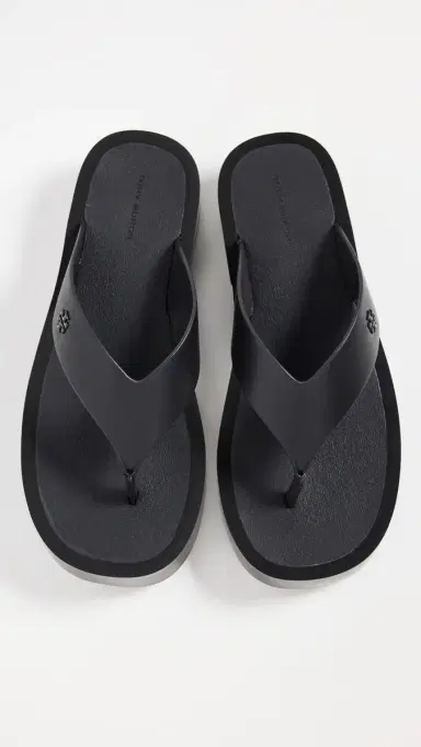 Tory Burch Leather Platform Flip Flops Black / Black 5 | Thumbnail 5
