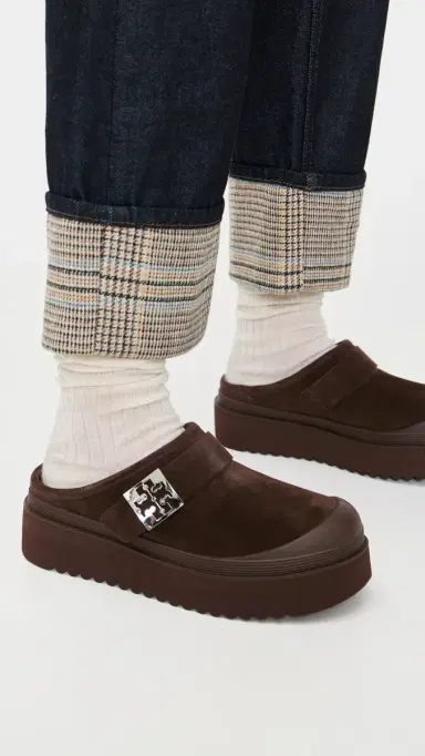 Tory Burch Mellow Shearling Platform Mules Dark Cocoa Tmono/Silver 9 | Thumbnail 3