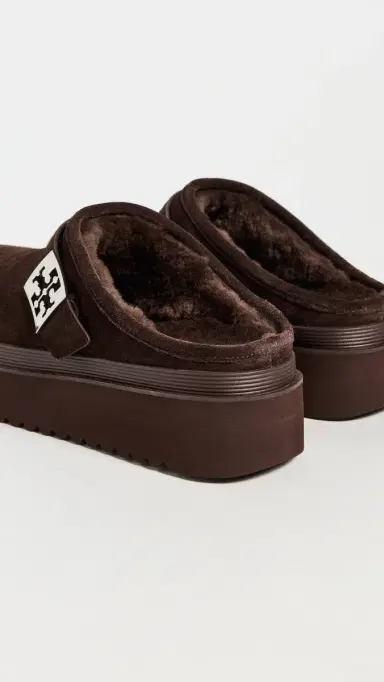 Tory Burch Mellow Shearling Platform Mules Dark Cocoa Tmono/Silver 9 | Thumbnail 4