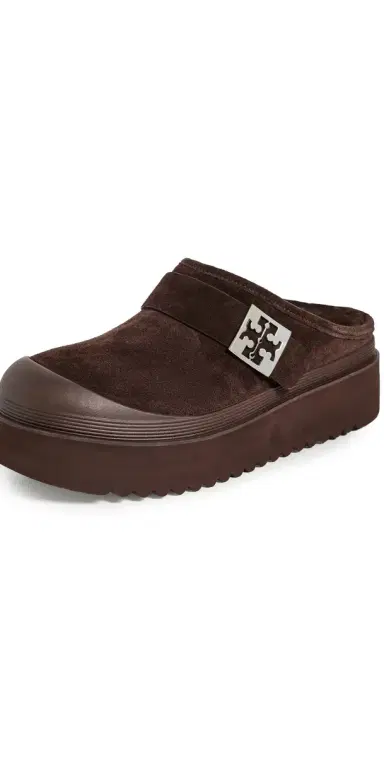 Tory Burch Mellow Shearling Platform Mules Dark Cocoa Tmono/Silver 9 | Thumbnail 1