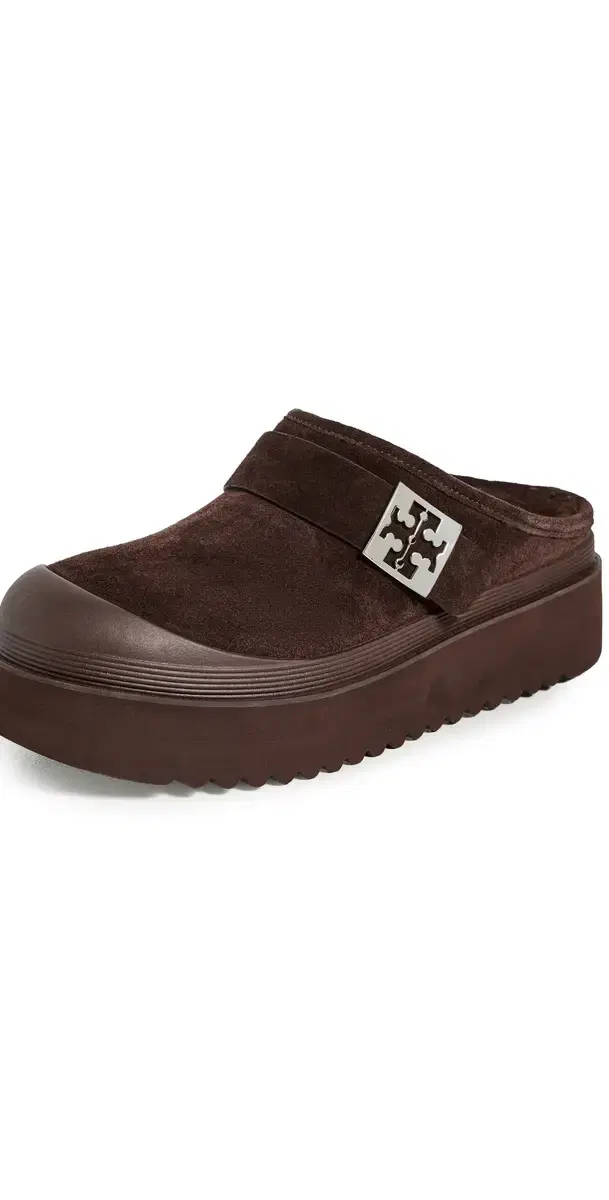 Tory Burch Mellow Shearling Platform Mules Dark Cocoa Tmono/Silver