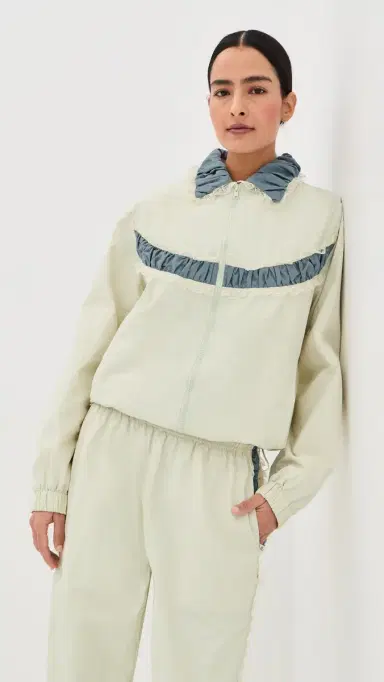 Tanner Fletcher Kennedy Ruched Stripe Track Jacket Ivory/Blue S | Thumbnail 2