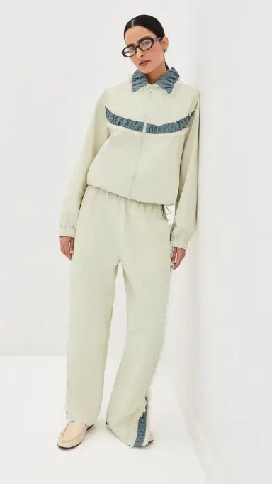 Tanner Fletcher Kennedy Ruched Stripe Track Jacket Ivory/Blue S | Thumbnail 5