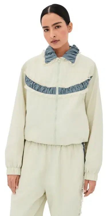 Tanner Fletcher Kennedy Ruched Stripe Track Jacket Ivory/Blue S | Thumbnail 1