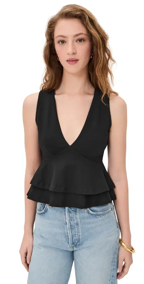 Double ayered V Neck Tank Black