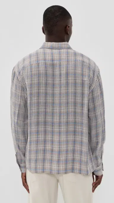 FRAME Linen Blend Plaid Shirt Cream/Blue Plaid | Thumbnail 3 FRAME Linen Blend Plaid Shirt Cream/Blue Plaid | Thumbnail 3