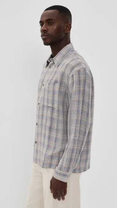 FRAME Linen Blend Plaid Shirt Cream/Blue Plaid | Thumbnail 4 FRAME Linen Blend Plaid Shirt Cream/Blue Plaid | Thumbnail 4
