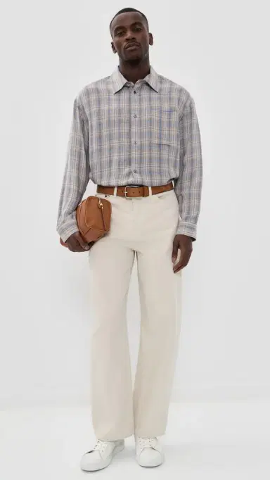 FRAME Linen Blend Plaid Shirt Cream/Blue Plaid | Thumbnail 5 FRAME Linen Blend Plaid Shirt Cream/Blue Plaid | Thumbnail 5