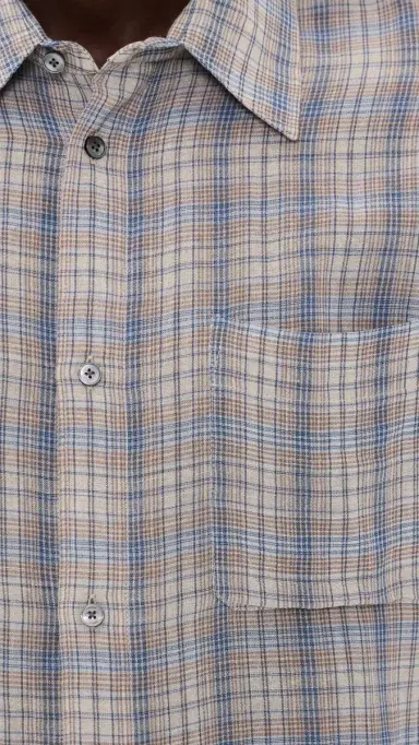 FRAME Linen Blend Plaid Shirt Cream/Blue Plaid | Thumbnail 6 FRAME Linen Blend Plaid Shirt Cream/Blue Plaid | Thumbnail 6