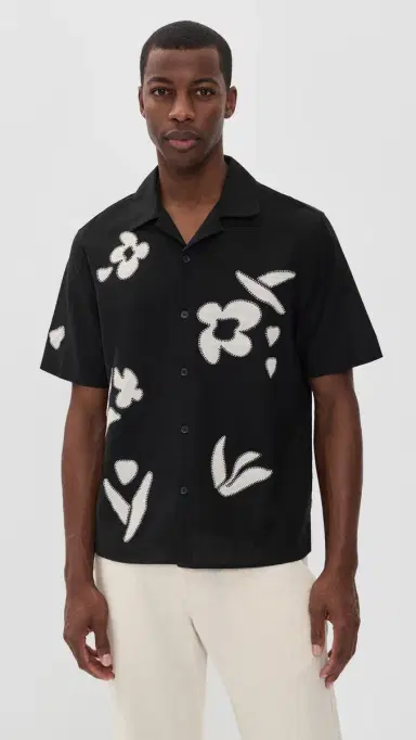 Wax London Abstract Applique Didcot Shirt Black/Beige L | Thumbnail 2