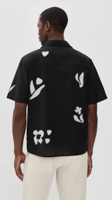 Wax London Abstract Applique Didcot Shirt Black/Beige L | Thumbnail 3