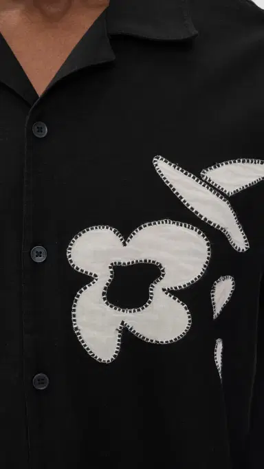 Wax London Abstract Applique Didcot Shirt Black/Beige L | Thumbnail 6