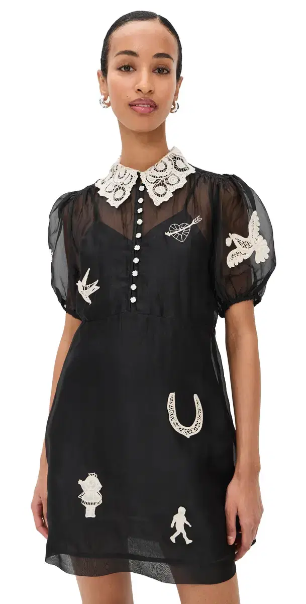 Ellison Puff Sleeve Silk Mini Dress Black