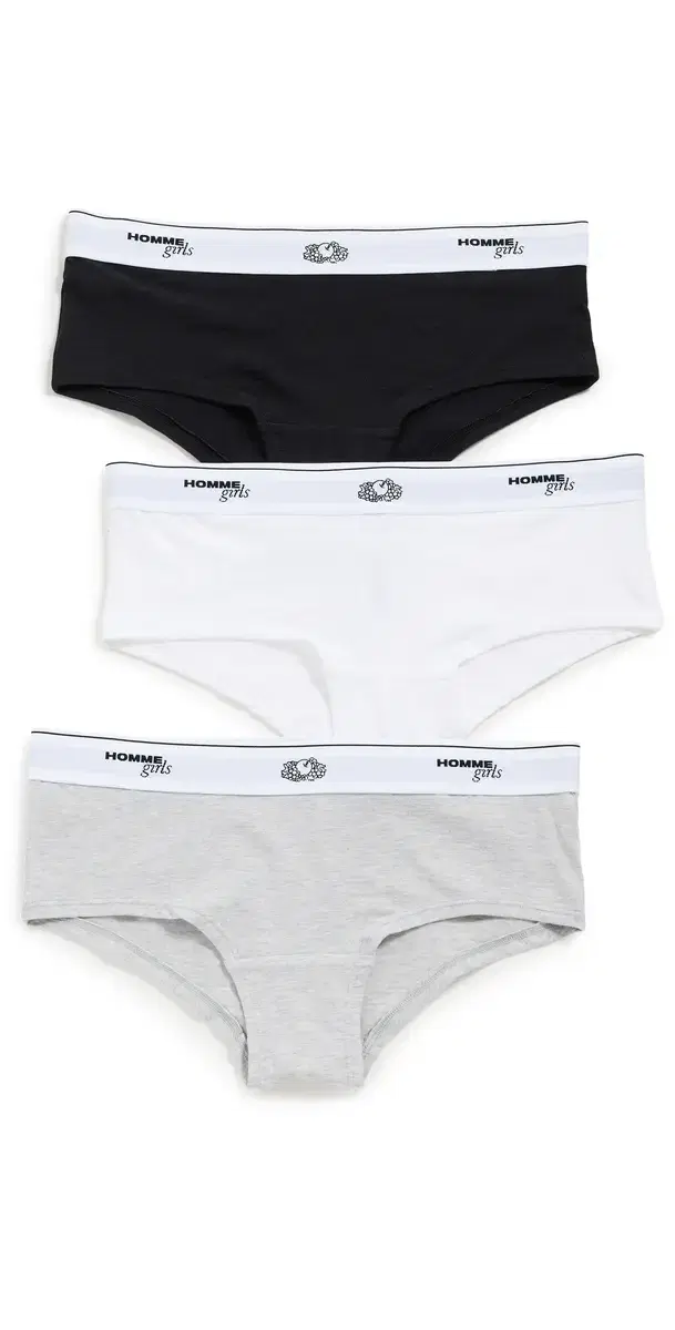 HOMMEGIRLS Homme Girls X Fruit of the oom Boy Shorts 3 Pack Black/Heather Grey/White
