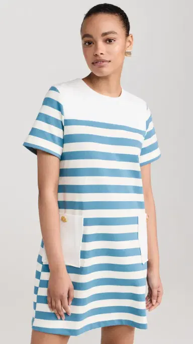 English Factory Striped Dress with Patch Pockets White/Blue | Thumbnail 2 English Factory Striped Dress with Patch Pockets White/Blue | Thumbnail 2