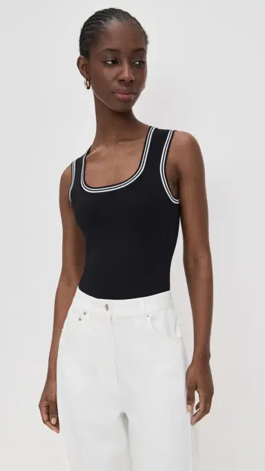 LE BOP Ringer Square Neck Tank Bodysuit Black & White M | Thumbnail 2 LE BOP Ringer Square Neck Tank Bodysuit Black & White M | Thumbnail 2
