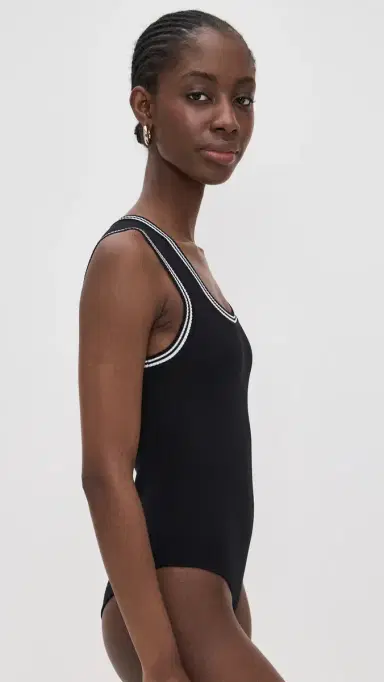 LE BOP Ringer Square Neck Tank Bodysuit Black & White M | Thumbnail 4 LE BOP Ringer Square Neck Tank Bodysuit Black & White M | Thumbnail 4