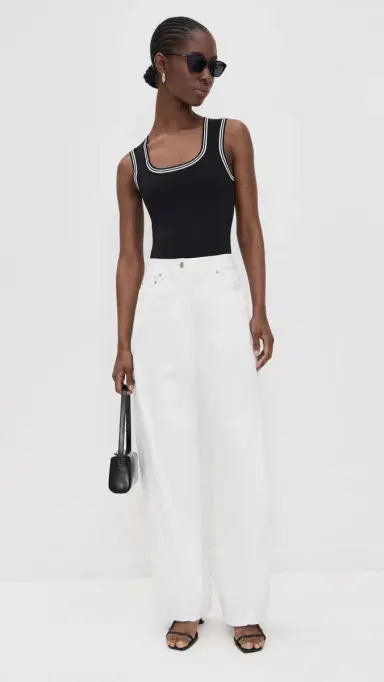 LE BOP Ringer Square Neck Tank Bodysuit Black & White M | Thumbnail 5 LE BOP Ringer Square Neck Tank Bodysuit Black & White M | Thumbnail 5