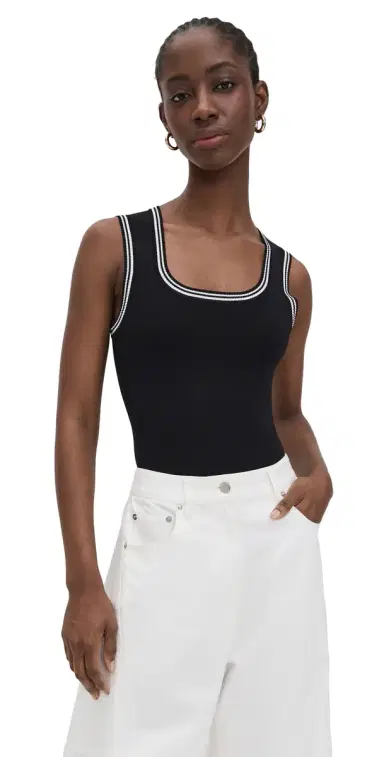 LE BOP Ringer Square Neck Tank Bodysuit Black & White M | Thumbnail 1 LE BOP Ringer Square Neck Tank Bodysuit Black & White M | Thumbnail 1