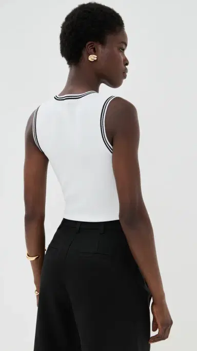 LE BOP Ringer Square Neck Tank Bodysuit White & Black | Thumbnail 3 LE BOP Ringer Square Neck Tank Bodysuit White & Black | Thumbnail 3