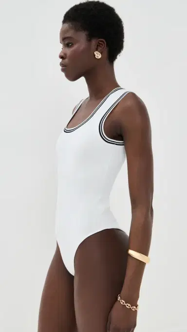 LE BOP Ringer Square Neck Tank Bodysuit White & Black | Thumbnail 4 LE BOP Ringer Square Neck Tank Bodysuit White & Black | Thumbnail 4