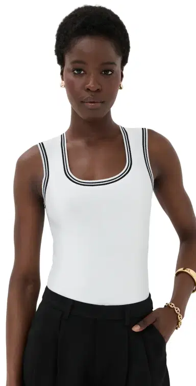 LE BOP Ringer Square Neck Tank Bodysuit White & Black | Thumbnail 1 LE BOP Ringer Square Neck Tank Bodysuit White & Black | Thumbnail 1
