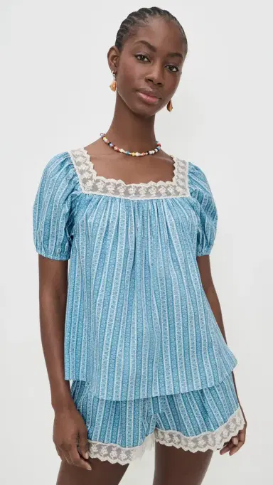 La Maregold Eleanor Blouse Blue Floral Stripe | Thumbnail 2