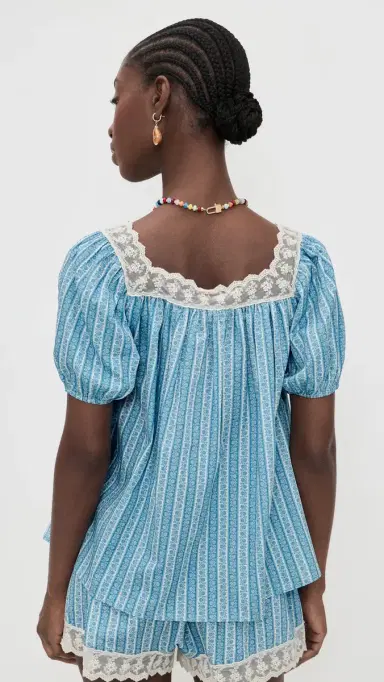La Maregold Eleanor Blouse Blue Floral Stripe | Thumbnail 3
