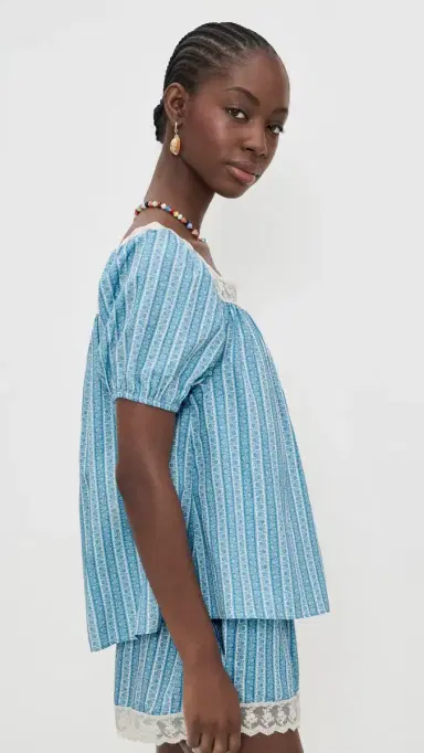 La Maregold Eleanor Blouse Blue Floral Stripe | Thumbnail 4