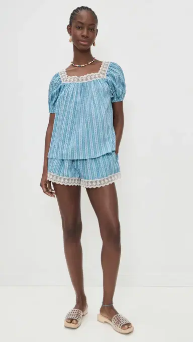 La Maregold Eleanor Blouse Blue Floral Stripe | Thumbnail 5