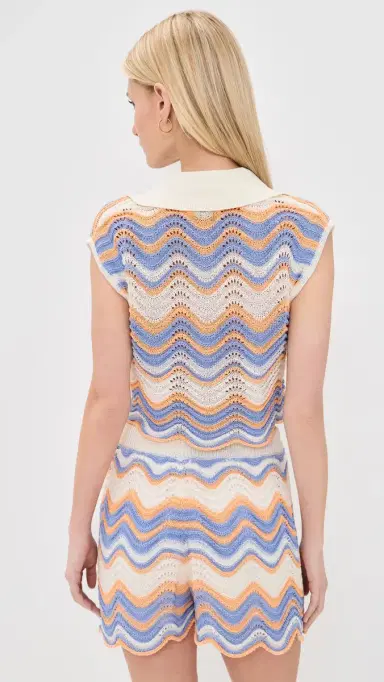 MINKPINK Leone Crochet Cropped Polo Top Jacaranda/Peach Stripe | Thumbnail 3 MINKPINK Leone Crochet Cropped Polo Top Jacaranda/Peach Stripe | Thumbnail 3