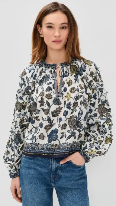 Ulla Johnson Azrou Cotton Long Sleeve Blouse Porcelain | Thumbnail 2